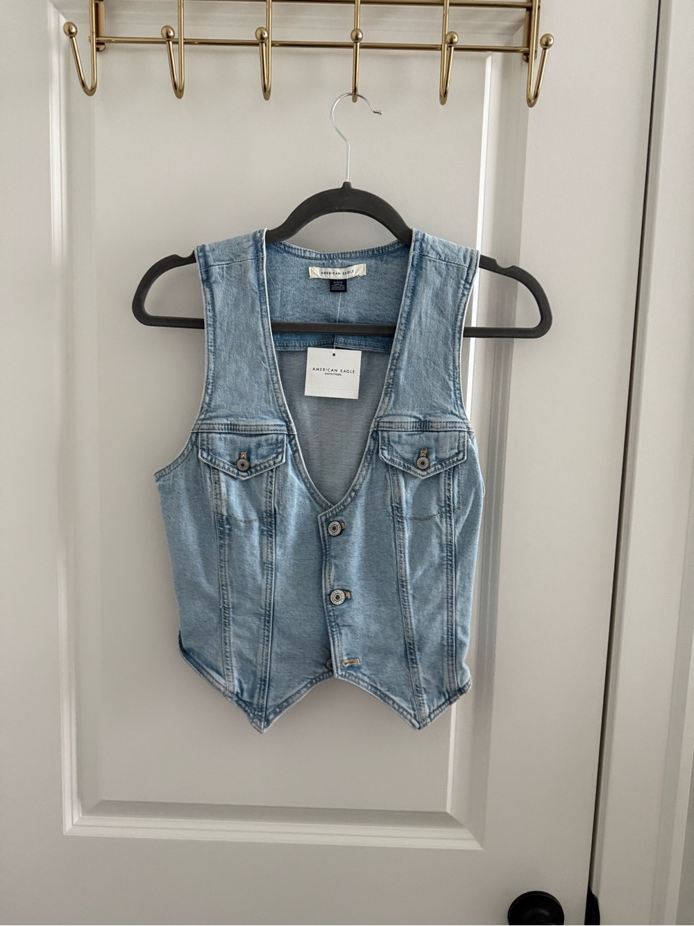 American Eagle Light Blue Denim Button-Up Vest